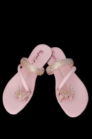 Womens Pink Beaded PU Chappals